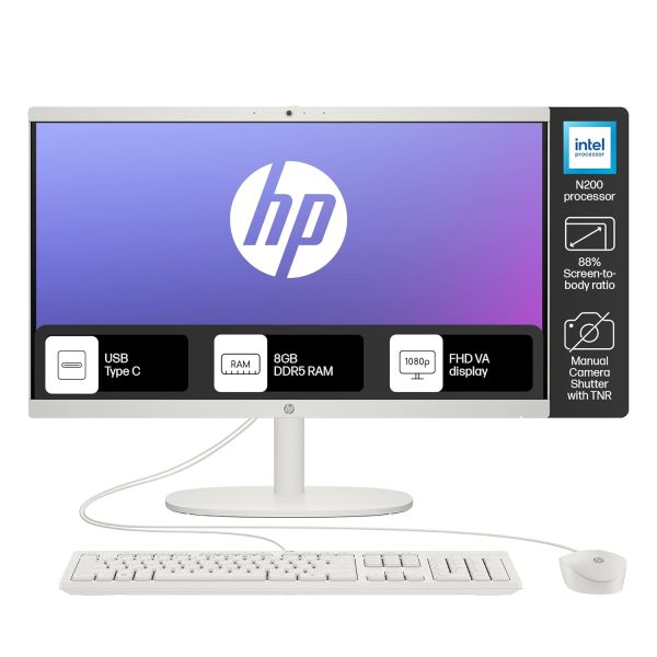 HP All-in-One PC, DG0154IN,  Intel Processor N200, 21.45-Inch ), FHD, Intel UHD Graphics, 720P HD Camera , Dual Speakers (Win 11, White)