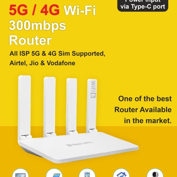 Nerves Wireless 4G/5G Compatible 300Mbps Router, Multiuser Connections, Wifi6+