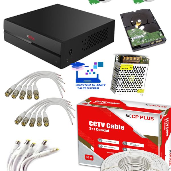 4 CCTV camera Setup full with 4 Channel Prama DVR with Prama 2MP- 2pcs Dome & 2pcs Bullet Cameras (Day/Night Vision) + 1TB HDD + CP-Plus 90mtr Cable(3+1) + 4 CH Power Supply + BNC & DC Full Combo Kit